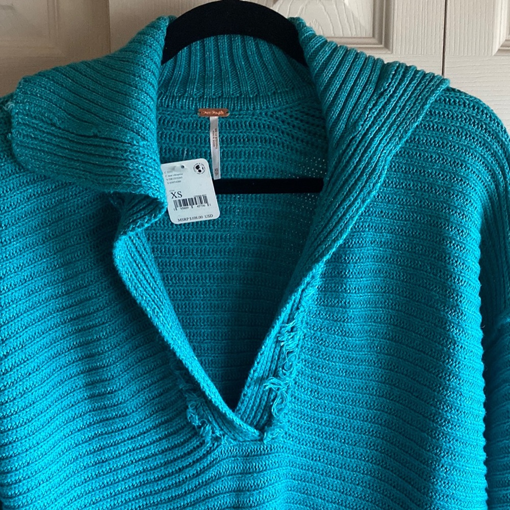 Free People NWT Marlie Oversized Ribbed Knit Vneck Pullover Sweater - Picture 6 of 14